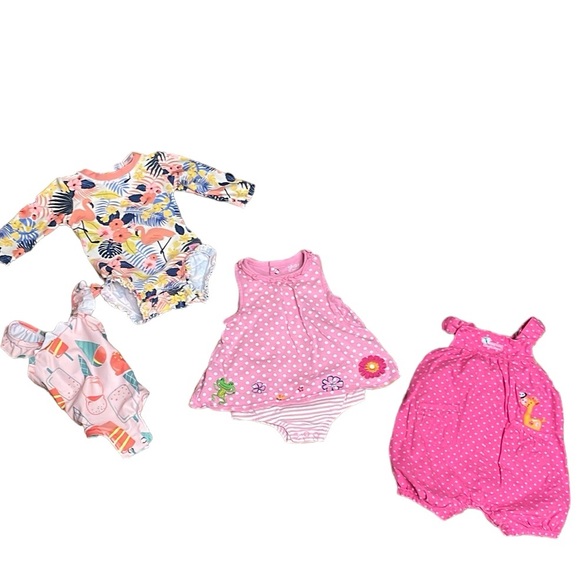 Carter's Other - •CARTER'S•SUMMER BUNDLE OF 4, 2-SWIMSUITS AND 2-JUMPERS SIZE 3-6 MONTHS EUC